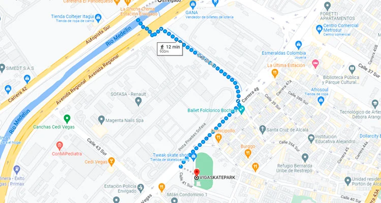 mapa para llegar a la pista de skate viga skatepark