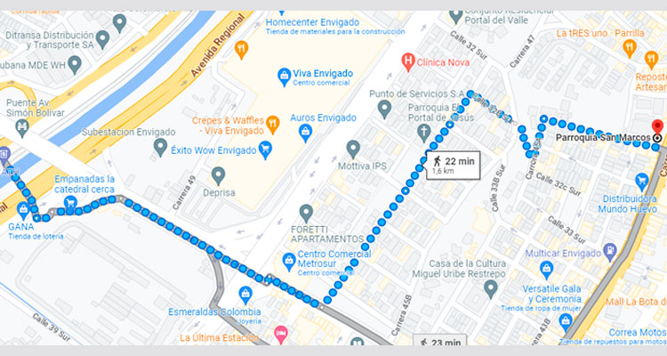 ruta hacia la parroquia san marcos