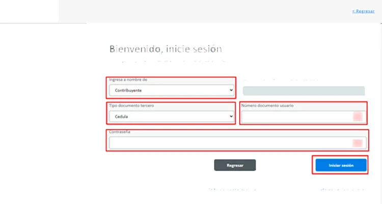 Formulario de acceso al portal tributario envigado