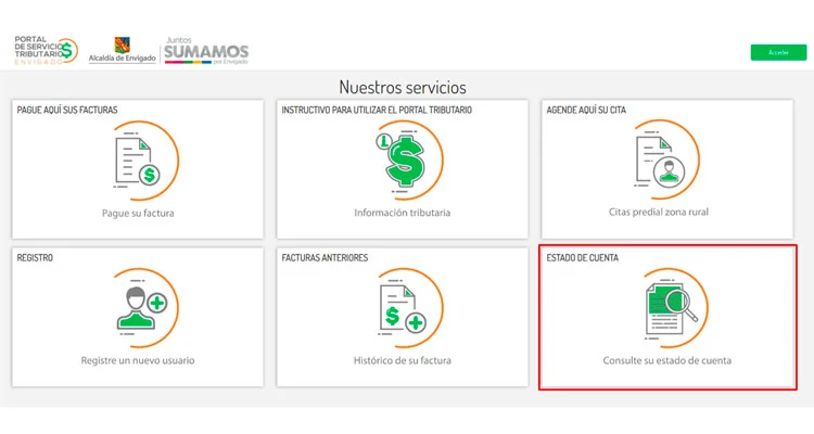 Opcion de consultar estado de cuenta en el portal tributario envigado