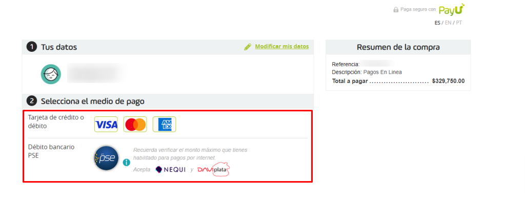 Seleccionar la forma de pago