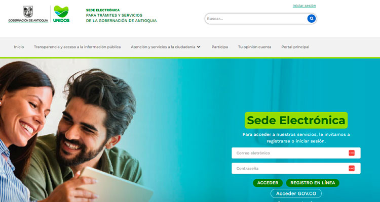 Vista de la pagina sede electronica de antioquia