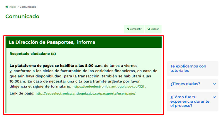 mensaje de no disponibilidad