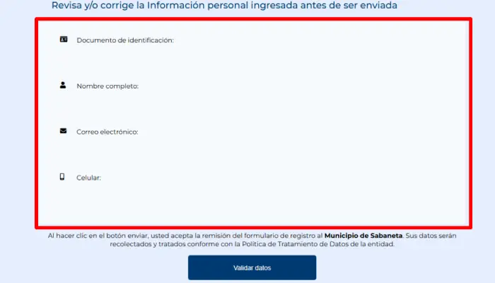 Cuadro de validacion de informacion
