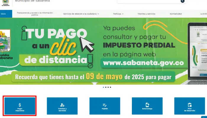 Web municipio de sabaneta opcion pagar impuestos