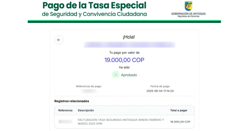 Confirmacion de cancelacion de la tasa especial de seguridad