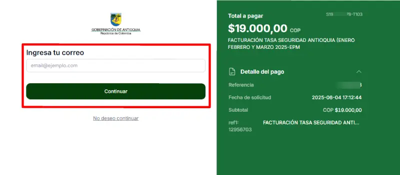 Formulario de ingreso del correo